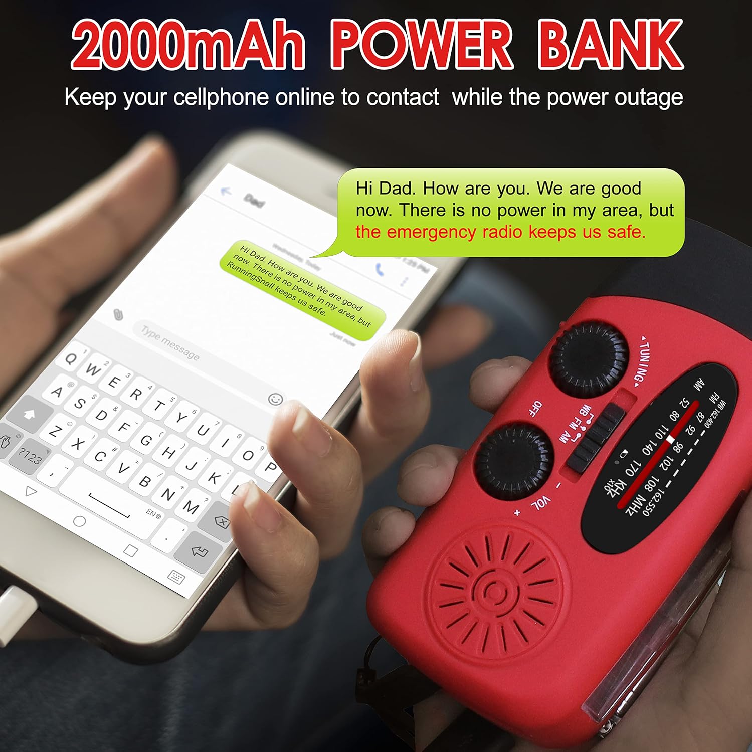 Emergency Wind Up Radio with 2000mAh Power Bank & Torch